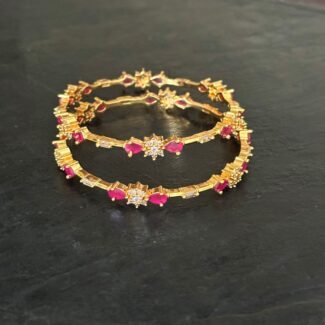 Ruby CZ Flower Bangle