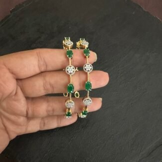 CZ Flower Emerald Bangle