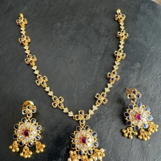 Blue Sapphire CZ Flower Necklace Set