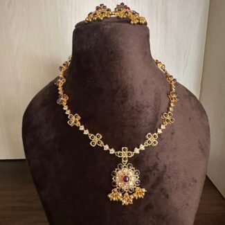 Blue Sapphire CZ Flower Necklace Set