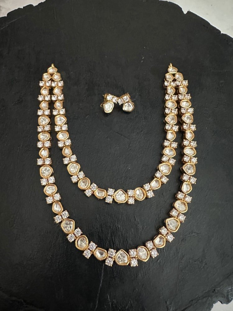 Simple 2 Layer Polki Necklace Set Simple 2 Layer Polki Necklace Set