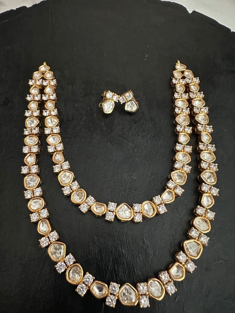 Simple 2 Layer Polki Necklace Set Simple 2 Layer Polki Necklace Set