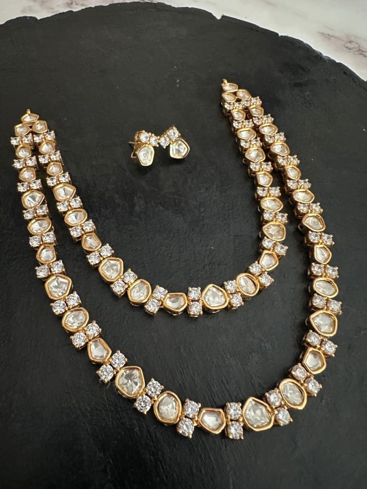 Simple 2 Layer Polki Necklace Set Simple 2 Layer Polki Necklace Set