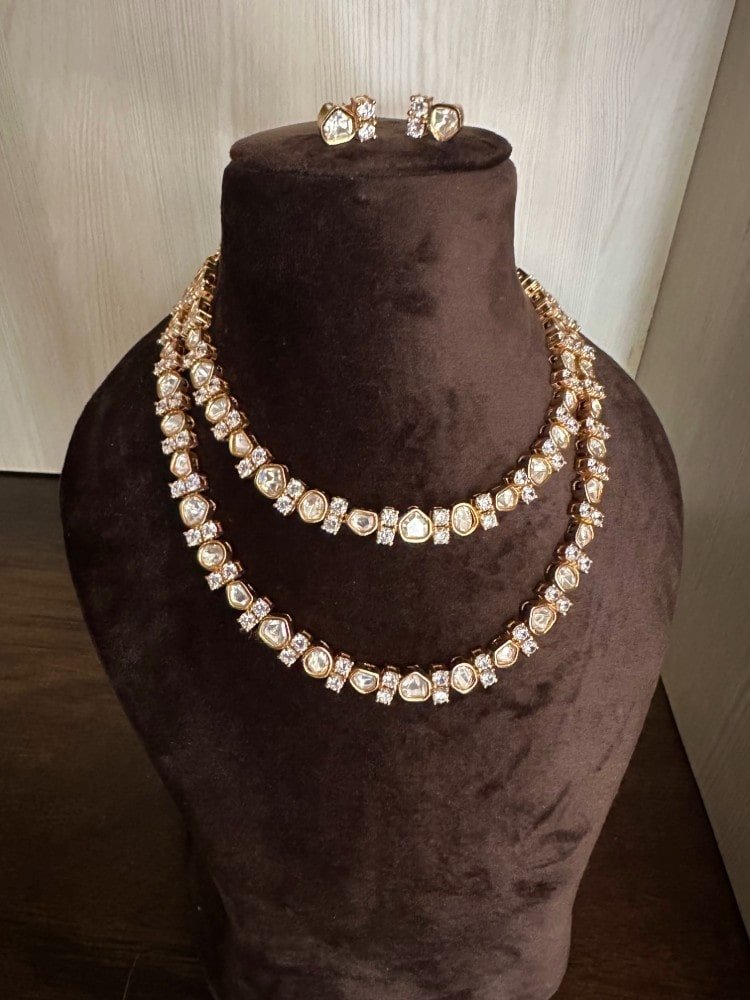 Simple 2 Layer Polki Necklace Set Simple 2 Layer Polki Necklace Set