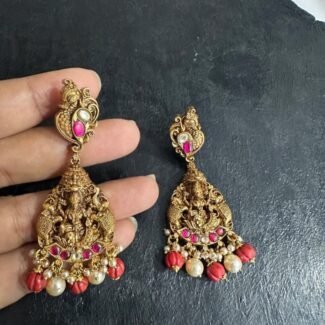 Coral Bead Lakshmi Earring