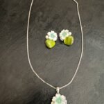 Minimalist Gardenia Green With White Flower Pendant set
