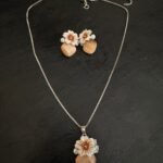Minimalist Gardenia Brown Flower Pendant set
