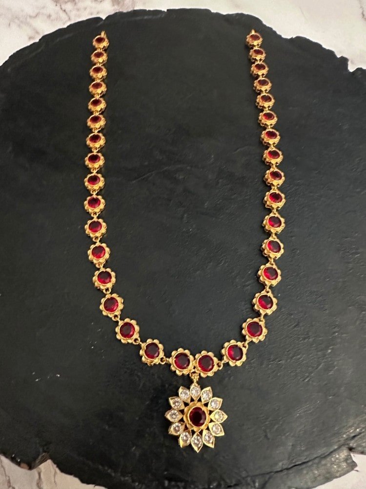 Red Flower CZ Stone Necklace Red Flower CZ Stone Necklace