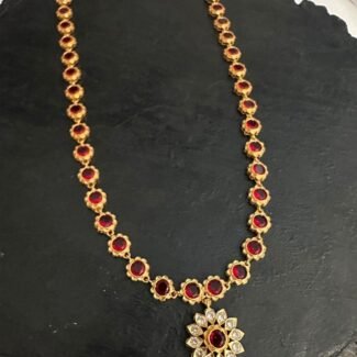 Red Flower CZ Stone Necklace