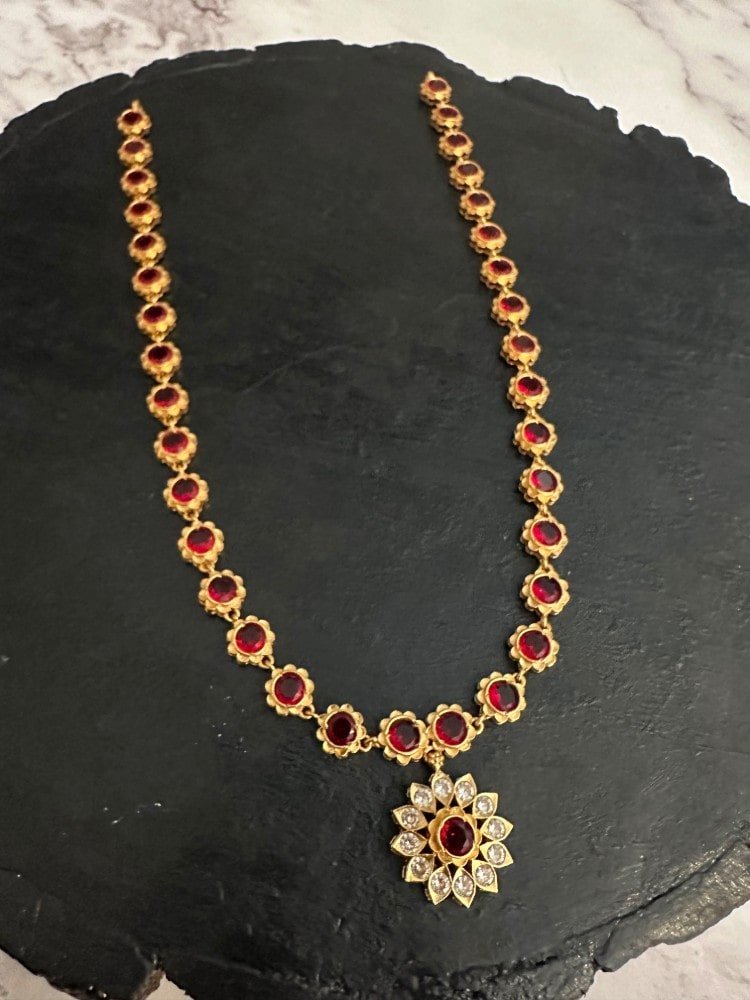 Red Flower CZ Stone Necklace Red Flower CZ Stone Necklace