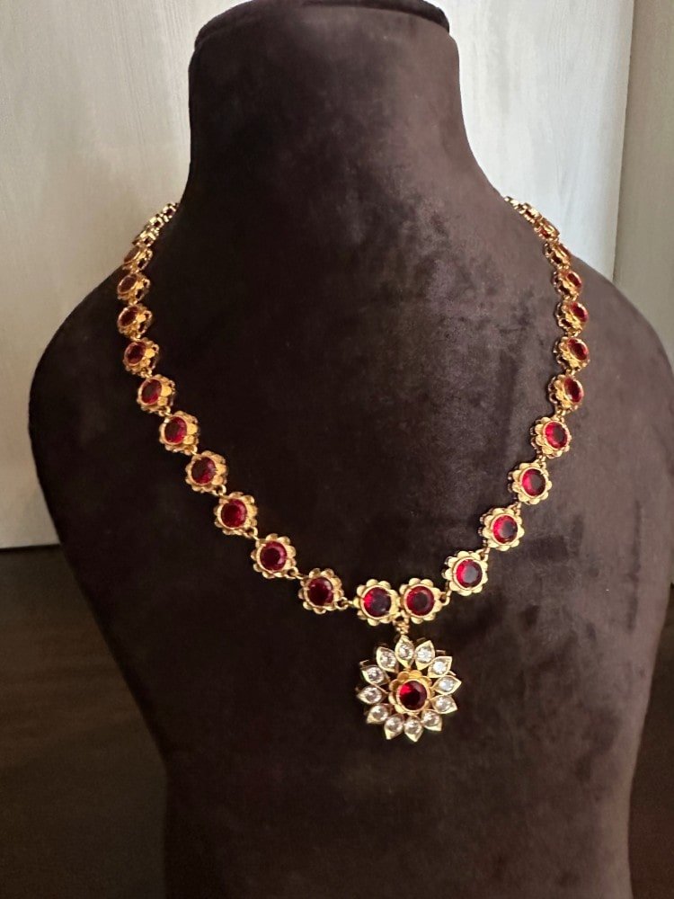 Red Flower CZ Stone Necklace Red Flower CZ Stone Necklace