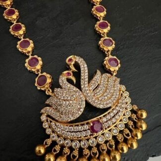Ruby Stone Swan Necklace Set