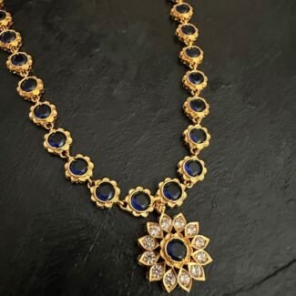 Blue Stone CZ Flower Pendant Necklace