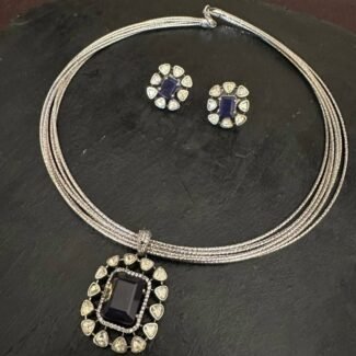 Square Blue stone Polki Set