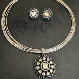 Blue stone Polki Pendant Hasli Set