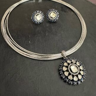 Blue stone Polki Pendant Hasli Set