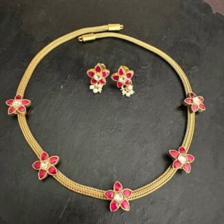 Flower Kundan Necklace Set