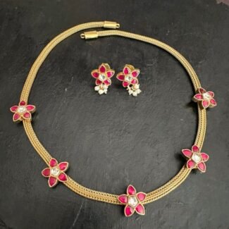 Flower Kundan Necklace Set