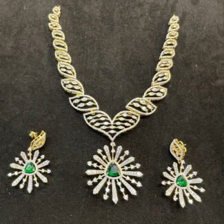 Diamond flower leaf necklace set