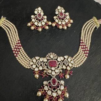 Ruby polki pearl choker set