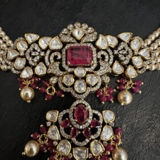 Ruby polki pearl choker set