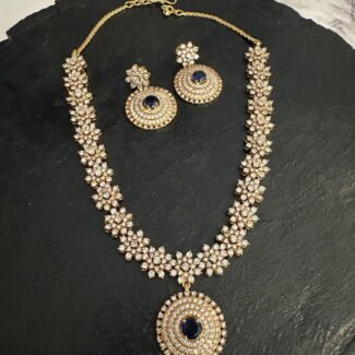 Diamond Replica Blue White Necklace Set