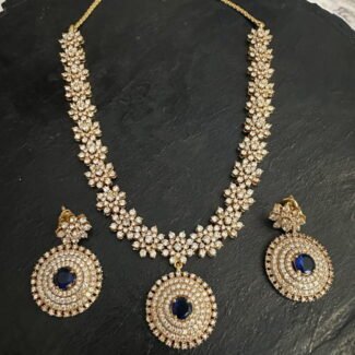 Diamond Replica Blue White Necklace Set
