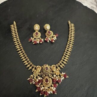 Peacock Ruby Stone Bead Necklace Set