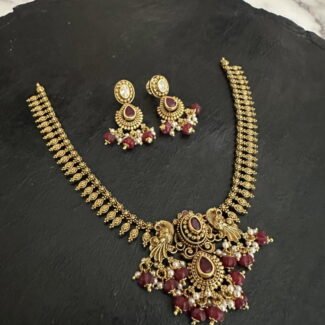 Peacock Ruby Stone Bead Necklace Set