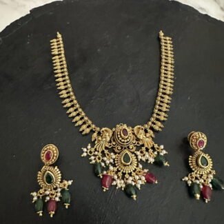 Peacock Ruby Emerald Bead Necklace Set