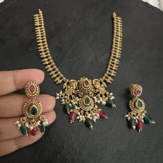 Peacock Ruby Emerald Bead Necklace Set