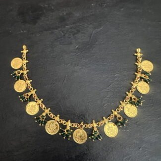 Lakshmi Coin Light Weight Green Bead Necklace