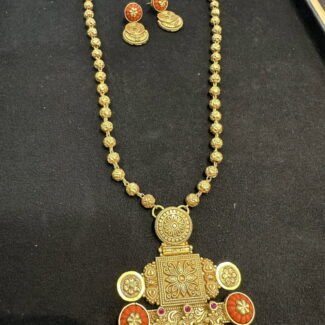 Coral Kolapuri Pendant Ball Chain Necklace Set