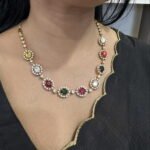 Navrathna CZ work stone necklace set