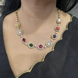 Navrathna CZ work stone necklace set