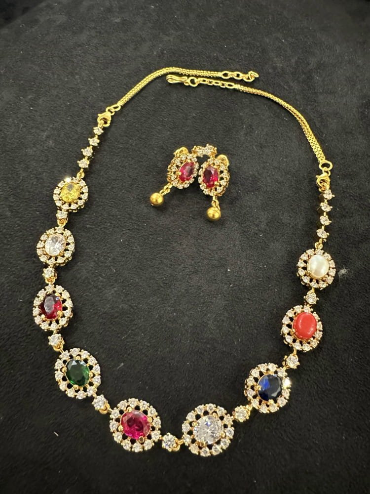 Navrathna CZ work stone necklace set Navrathna CZ work stone necklace set