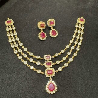 3 layer ruby white stone necklace set