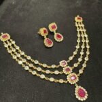 3 layer ruby white stone necklace set