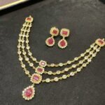 3 layer ruby white stone necklace set