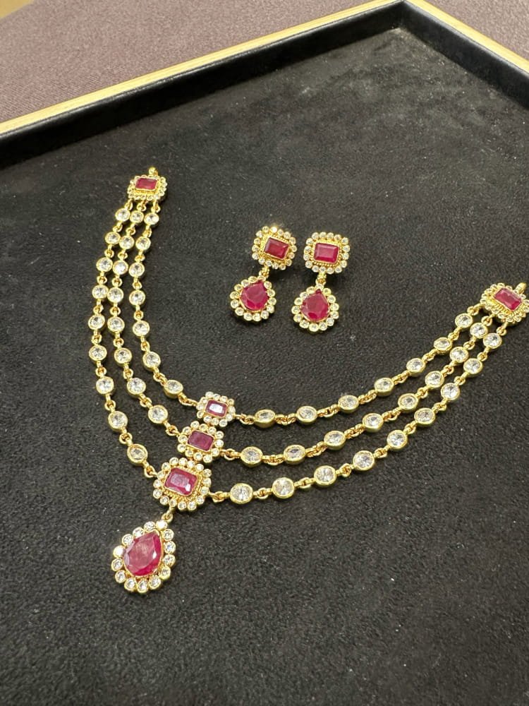 3 layer ruby white stone necklace set 3 layer ruby white stone necklace set