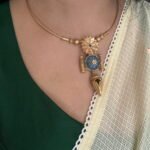 Blue stone floral Kolapuri Hasli set