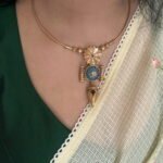 Blue stone floral Kolapuri Hasli set
