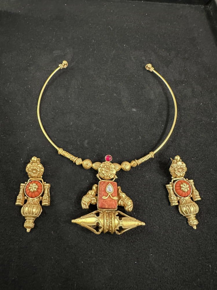 Kolapuri Coral Hasli necklace set . Kolapuri Coral Hasli necklace set .