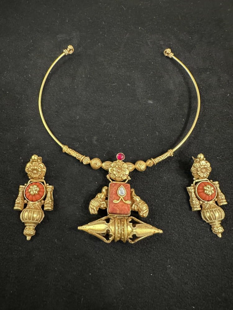 Kolapuri Coral Hasli necklace set . Kolapuri Coral Hasli necklace set .