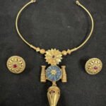 Blue stone floral Kolapuri Hasli set