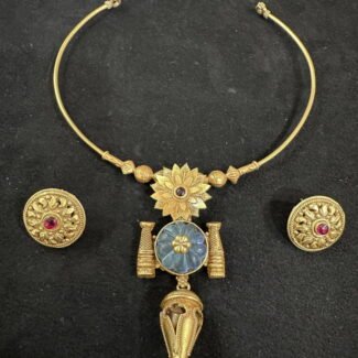 Blue stone floral Kolapuri Hasli set