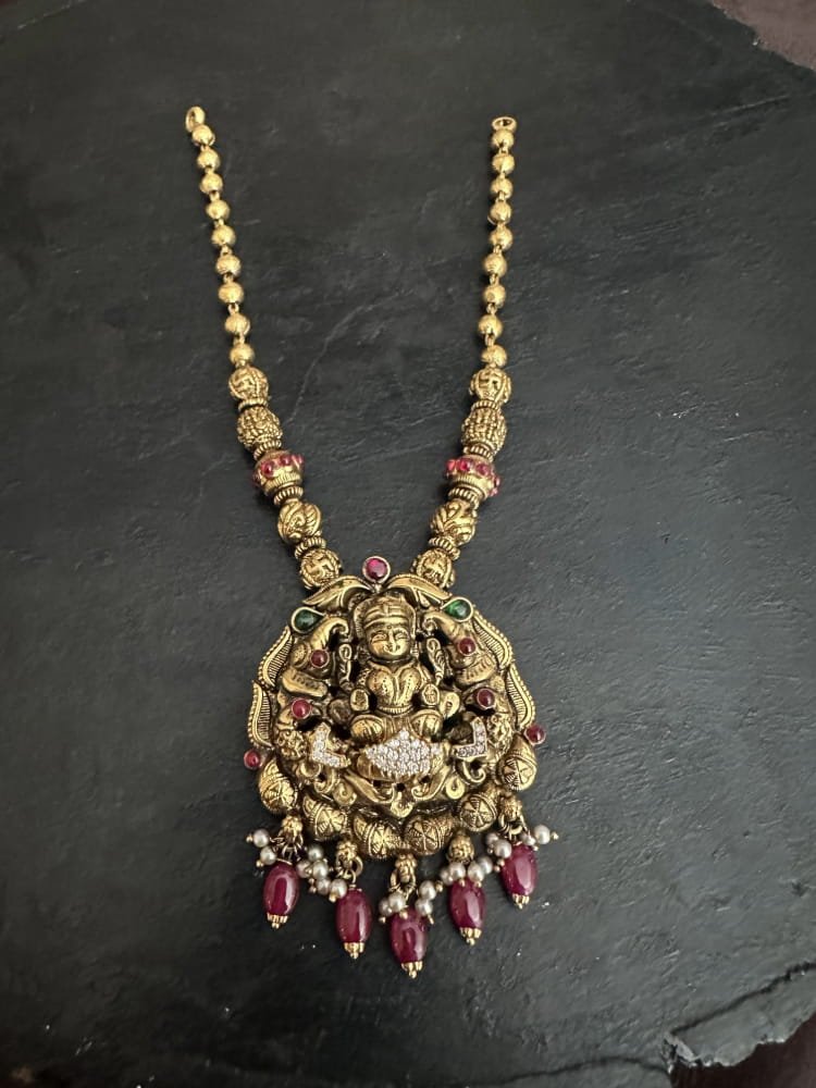 Ruby Bead Hanging Lakshmi Nakshi Necklace Ruby Bead Hanging Lakshmi Nakshi Necklace