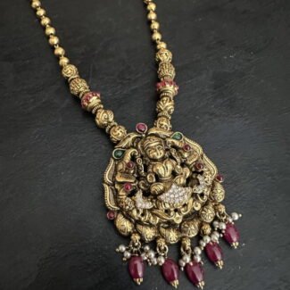 Ruby Bead Hanging Lakshmi Nakshi Necklace