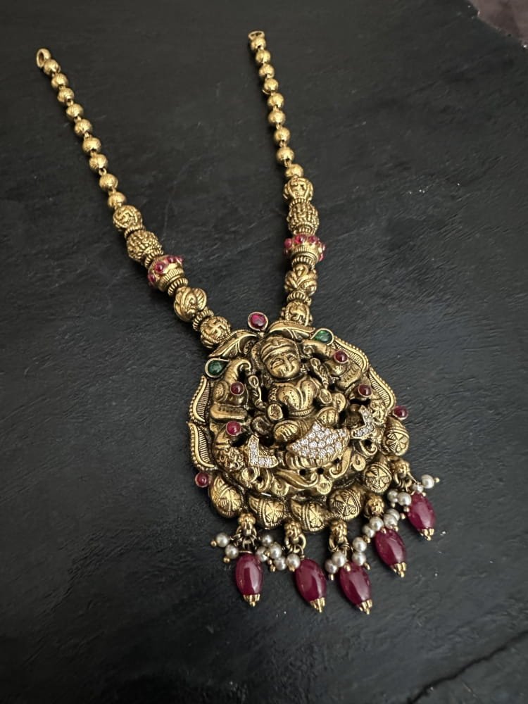 Ruby Bead Hanging Lakshmi Nakshi Necklace Ruby Bead Hanging Lakshmi Nakshi Necklace