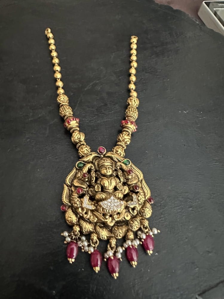 Ruby Bead Hanging Lakshmi Nakshi Necklace Ruby Bead Hanging Lakshmi Nakshi Necklace